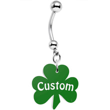 Load image into Gallery viewer, Custom Green Shamrock Saint Patricks Day Dangle Belly Ring
