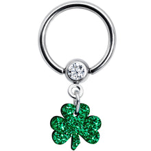 Load image into Gallery viewer, Green Glitter Shamrock Captive Ring
