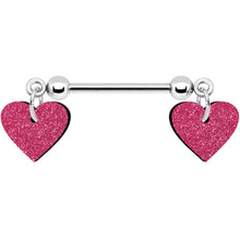 将图片加载到图库查看器，Pink Glitter Heart Nipple Ring Set
