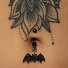 Load image into Gallery viewer, Glittery Black Bat Dangle Belly Ring
