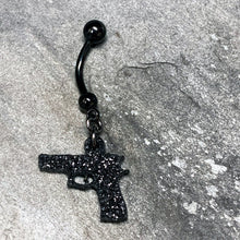 将图片加载到图库查看器，Jet Black Glitter Gun Dangle Belly Ring
