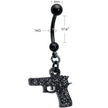 将图片加载到图库查看器，Jet Black Glitter Gun Dangle Belly Ring

