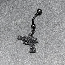 将图片加载到图库查看器，Jet Black Glitter Gun Dangle Belly Ring
