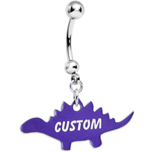 Load image into Gallery viewer, Custom Purple Stegosaurus Dinosaur Personalized Dangle Belly Ring
