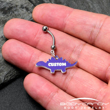 Load image into Gallery viewer, Custom Purple Stegosaurus Dinosaur Personalized Dangle Belly Ring
