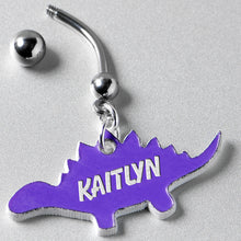 Load image into Gallery viewer, Custom Purple Stegosaurus Dinosaur Personalized Dangle Belly Ring
