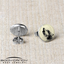 Load image into Gallery viewer, Glow in the Dark Howling Wolf Stud Earrings
