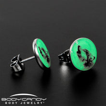 Load image into Gallery viewer, Glow in the Dark Howling Wolf Stud Earrings
