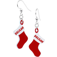 将图片加载到图库查看器，Custom Holiday Christmas Stocking Personalized Name Fishhook Earrings

