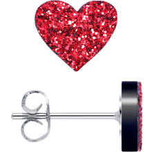 将图片加载到图库查看器，Ruby Red Glitter Heart Stud Earrings
