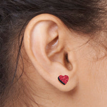 将图片加载到图库查看器，Ruby Red Glitter Heart Stud Earrings
