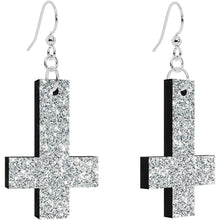 将图片加载到图库查看器，Diamond Dust Glitter Inverted Cross Dangle Earrings
