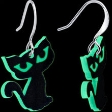 将图片加载到图库查看器，Black Cat Glow in the Dark Fishhook Dangle Earrings
