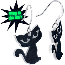 将图片加载到图库查看器，Black Cat Glow in the Dark Fishhook Dangle Earrings
