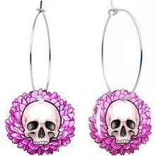 Load image into Gallery viewer, Blooming Pink Flower Skull Hoop Earrings by Onyx O
