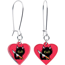 Load image into Gallery viewer, Heart Staby Cat Dangle Earrings by Onyx O
