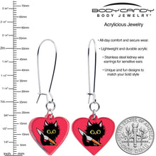 Load image into Gallery viewer, Heart Staby Cat Dangle Earrings by Onyx O
