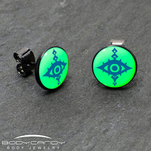 Load image into Gallery viewer, Black Anodized Evil Eye Glow in the Dark Stud Earrings by Onyx O
