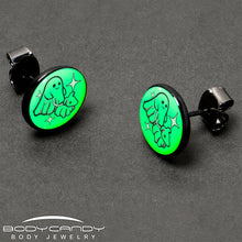 Load image into Gallery viewer, Black Anodized Halloween Ghost Dog Walker Glow in the Dark Stud Earrings by Onyx O
