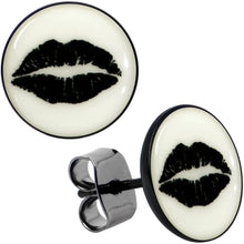 将图片加载到图库查看器，Black Anodized Steel Lipstick Kiss Mark Glow in the Dark Stud Earrings by Onyx O
