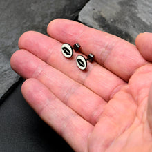 将图片加载到图库查看器，Black Anodized Steel Lipstick Kiss Mark Glow in the Dark Stud Earrings by Onyx O
