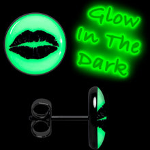 将图片加载到图库查看器，Black Anodized Steel Lipstick Kiss Mark Glow in the Dark Stud Earrings by Onyx O
