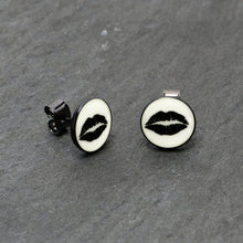 将图片加载到图库查看器，Black Anodized Steel Lipstick Kiss Mark Glow in the Dark Stud Earrings by Onyx O
