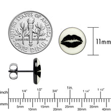 将图片加载到图库查看器，Black Anodized Steel Lipstick Kiss Mark Glow in the Dark Stud Earrings by Onyx O
