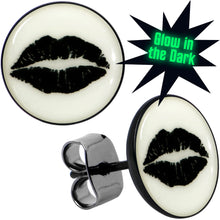 将图片加载到图库查看器，Black Anodized Steel Lipstick Kiss Mark Glow in the Dark Stud Earrings by Onyx O
