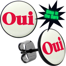 Load image into Gallery viewer, Black Anodized OUI Glow in the Dark Stud Earrings by Onyx O
