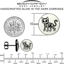 Load image into Gallery viewer, Black Anodized Skeleton Kitty Cat Glow in the Dark Stud Earrings by Onyx O
