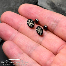 Load image into Gallery viewer, Black Anodized Glow in the Dark Holiday Snowflake Stud Earrings by Onyx O
