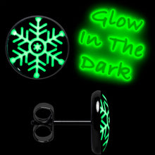 Load image into Gallery viewer, Black Anodized Glow in the Dark Holiday Snowflake Stud Earrings by Onyx O
