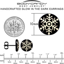 Load image into Gallery viewer, Black Anodized Glow in the Dark Holiday Snowflake Stud Earrings by Onyx O
