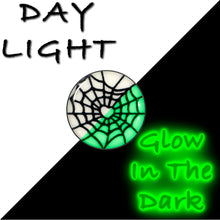 Load image into Gallery viewer, Black Anodized Steel Heart Spider Web Glow in the Dark Stud Earrings by Onyx O
