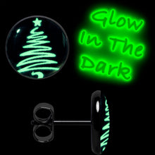 Load image into Gallery viewer, Black Anodized Glow in the Dark Holiday Christmas Tree Stud Earrings by Onyx O
