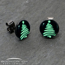 Load image into Gallery viewer, Black Anodized Glow in the Dark Holiday Christmas Tree Stud Earrings by Onyx O
