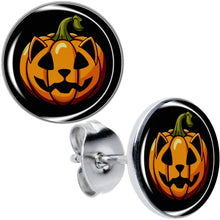 Load image into Gallery viewer, Orange Pumpkin Cat Jack-O-Lantern Stud Earrings by Onyx O
