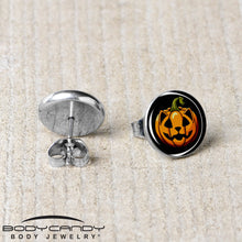 Load image into Gallery viewer, Orange Pumpkin Cat Jack-O-Lantern Stud Earrings by Onyx O
