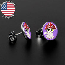 将图片加载到图库查看器，Polka Dot Mushroom Hat Cat Stud Earrings by Onyx O
