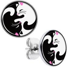 Load image into Gallery viewer, Cute Kitty Cat Yin Yang Stud Earrings by Onyx O
