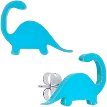 将图片加载到图库查看器，Blue Acrylic Brontosaurus Dinosaur Stud Earrings
