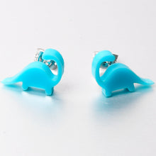 将图片加载到图库查看器，Blue Acrylic Brontosaurus Dinosaur Stud Earrings
