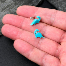 将图片加载到图库查看器，Blue Acrylic Brontosaurus Dinosaur Stud Earrings
