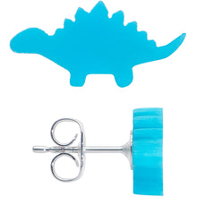 Load image into Gallery viewer, Blue Acrylic Stegosaurus Dinosaur Stud Earrings

