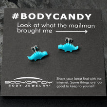 Load image into Gallery viewer, Blue Acrylic Stegosaurus Dinosaur Stud Earrings
