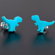 Load image into Gallery viewer, Blue Acrylic Tyrannosaurus Rex Dinosaur Stud Earrings
