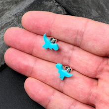 Load image into Gallery viewer, Blue Acrylic Tyrannosaurus Rex Dinosaur Stud Earrings
