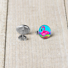 Load image into Gallery viewer, Rainbow Sea Floating Flamingo Stud Earrings by Onyx O
