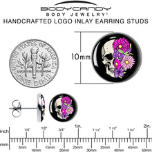 Load image into Gallery viewer, Floral Flowers Skull Stud Earrings by Onyx O
